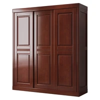 Solid wood wardrobe sliding door modern Chinese bedroom overcoat cupboard small log 2 doors 3 combination cabinets