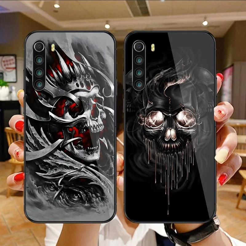 

Чехол для телефона Samurai с черепом для Xiaomi 13, 12, 11T, 10, 9, Redmi Note 11, 10, 10S Pro, Redmi 9, 9A, 8, черный стеклянный чехол для телефона из поликарбоната