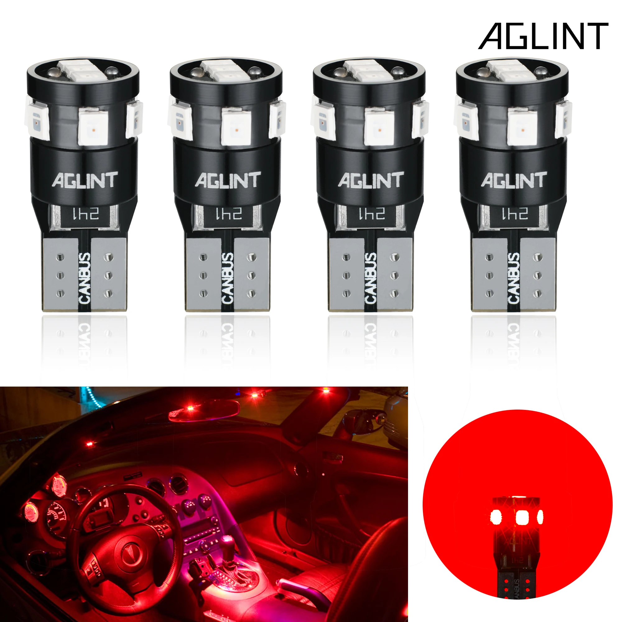 AGLINT 4 шт. 194 168 T10 W5W 2835 SMD 9 чипов для внутренней купольной двери багажника боковая атмосфера холодный эффект светильник без ошибок Красный 12В