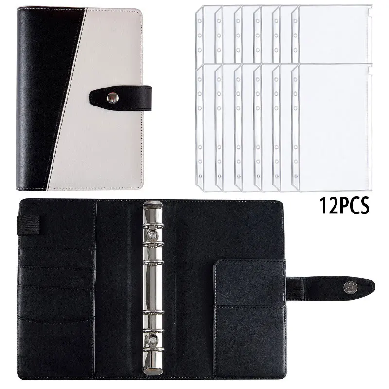 

A6 binder zipper bag macaron notebook color matching leather PU loose-leaf book cash budget hand book