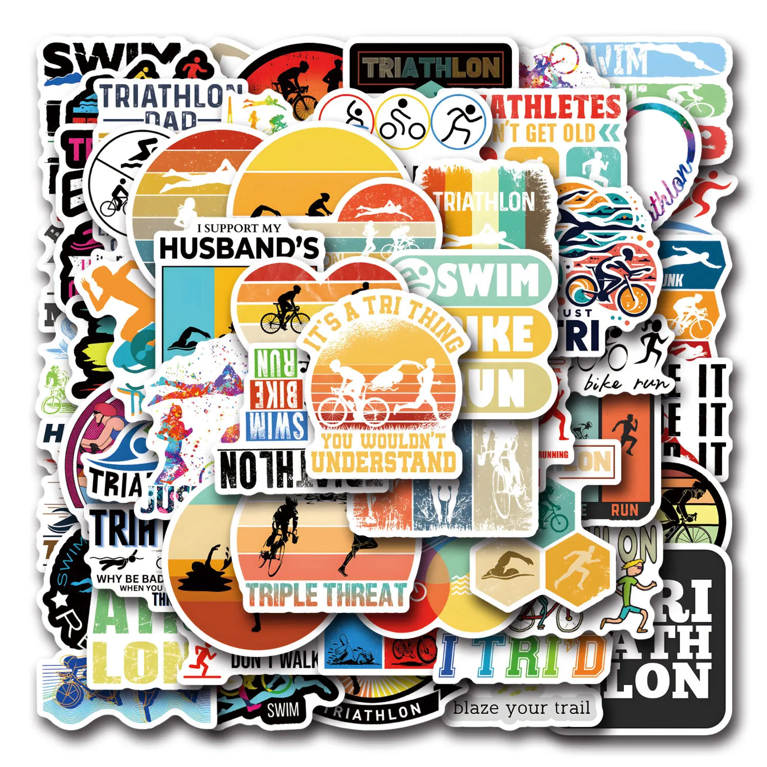 10/30/55 шт. Мультяшные наклейки для триатлона