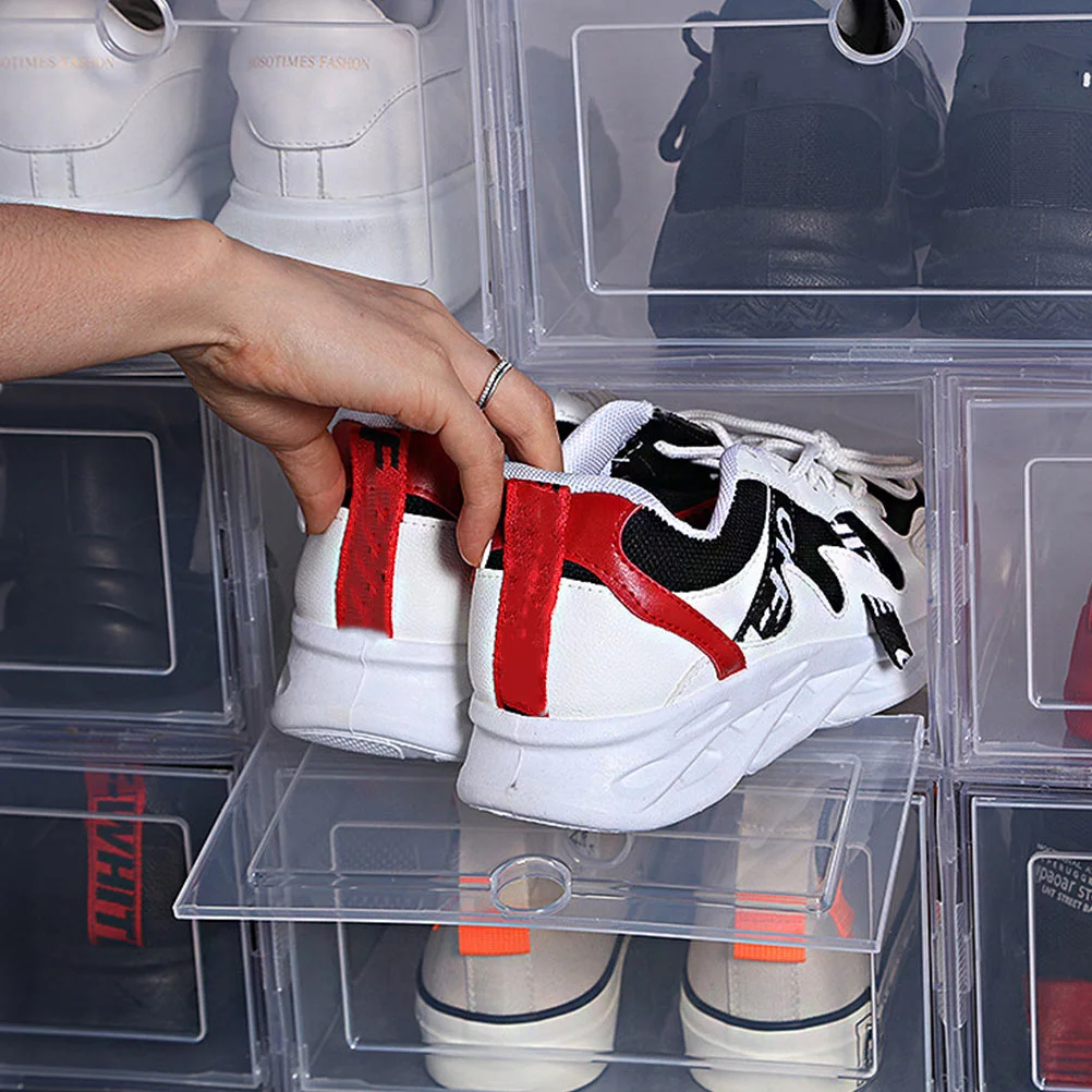 

6 Pcs Shoe Box Storage Plastic Case Transparent Shoes Organizer Foldable Clothes Rack Large Drawers Capacity Clamshell