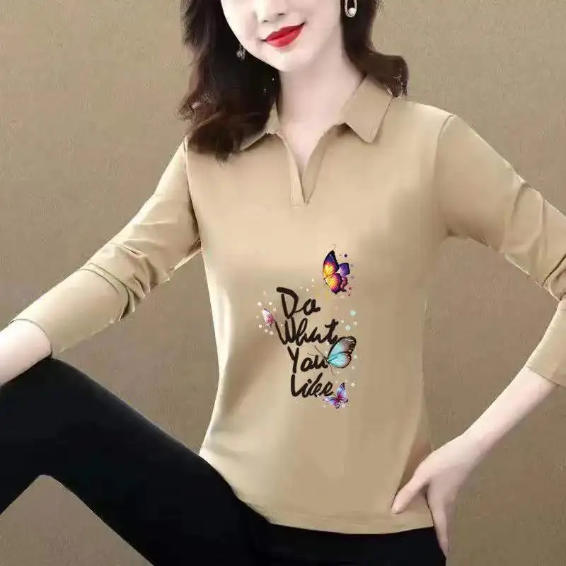 Женская хлопковая Футболка-поло с длинным рукавом и цветочным принтом