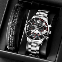 fashion mens sport watches men luxury silver stainless steel wrist watch calendar male casual leather bracelet luminous clock