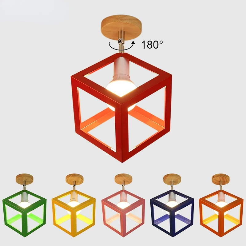 

Led Ceiling Light Industrial Iron Wood Nordic Modern Ceiling Lamp for Living Room Bedroom Decor Corridor Kitchen Cube Earth Lamp