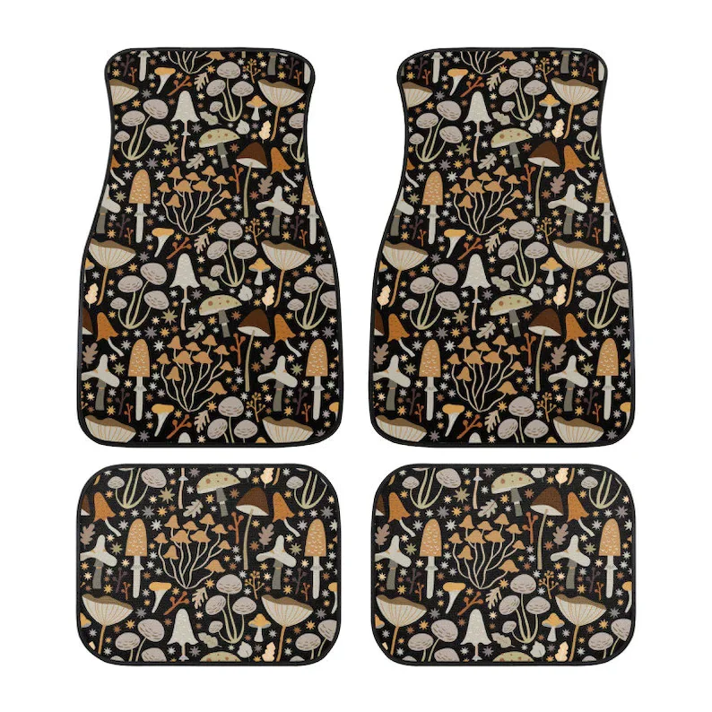 Brown Beige Boho Mushroom Car Mats, Bohemian Car Floor Mats, Cute Car Accessories, car Mats, boho Car Decor