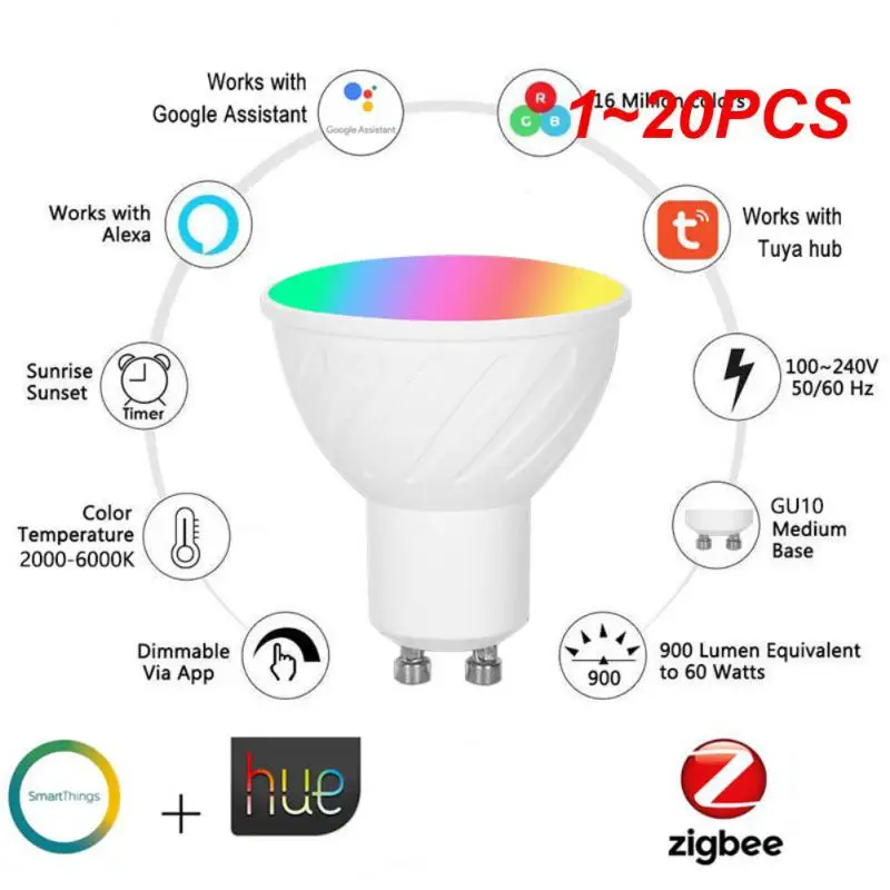 

1-GU10 Zigbee 3.0 Smart LED Lamp Spotlight Light Bulb 5W RGBCW Light Work With Smart Life Alexa Home Assistant