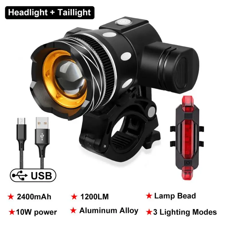 

Велосипедные фонари, передняя лампа с зарядкой через USB, Регулируемый зум, задний фонарь для велосипеда, аксессуары для горных велосипедов