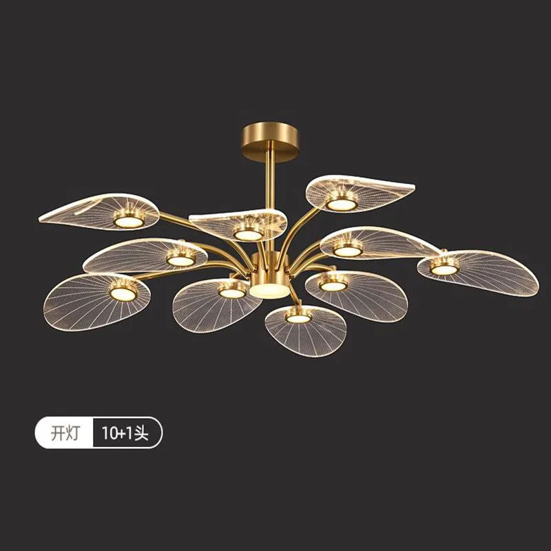 

Nordic LED Ceiling Lamp Modern Copper Chandeliers for Bedroom Living Room Lotus Leaf Shape Design Home Decor Lighting Fixture