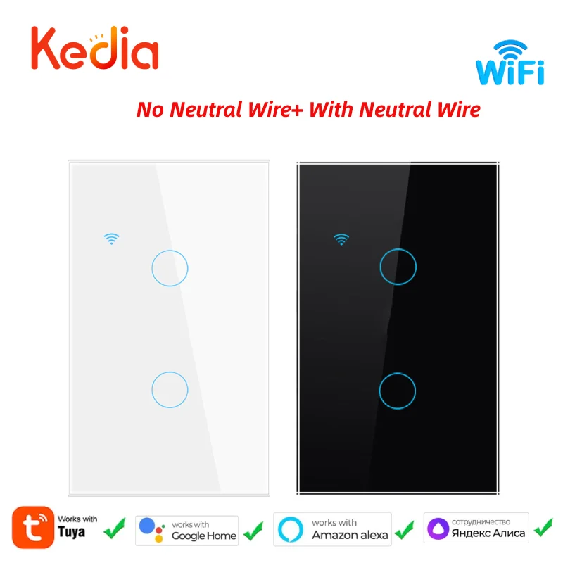 

2-Gang Tuya WiFi Smart Switch No Neutral Wire +With Neutral Wire Smart Life APP Remote Control Work With Alexa Google Home Alice