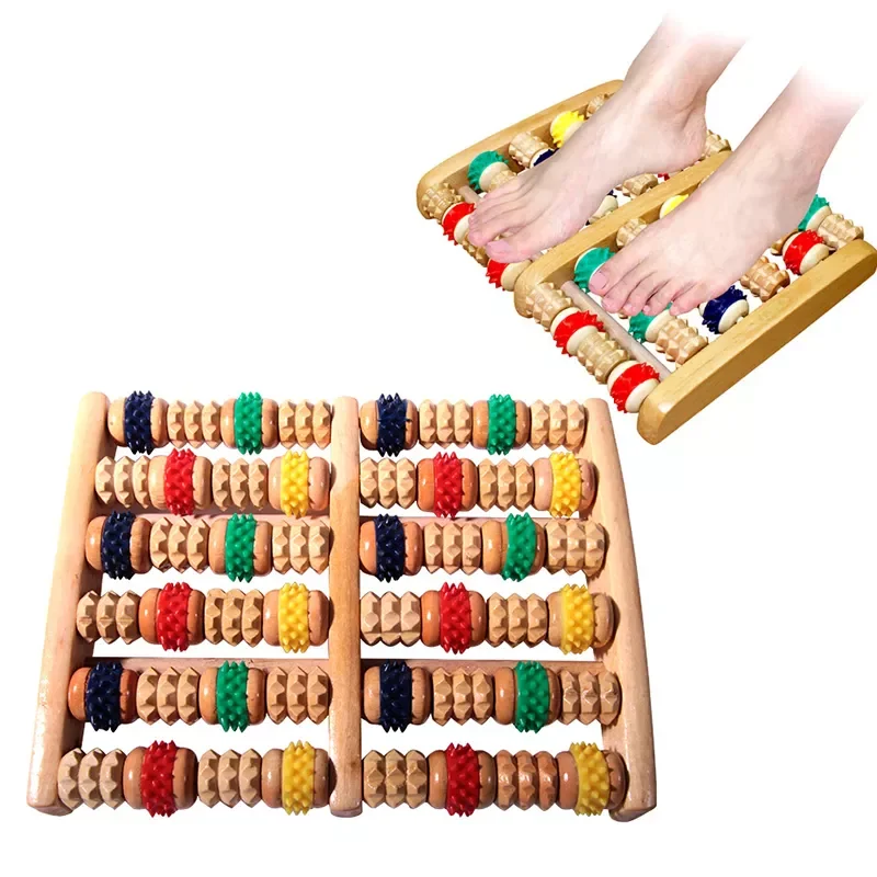 

3 6 Row Wooden Foot Massager Roller Heath Therapy Acupressure Relax Massage Pain Stress Relief Shiatsu Roller Feet Care Massager