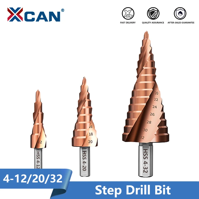 

XCAN Drill Bit 3pcs TiCN Coated 4-12/20/32mm Step Drill Bit Set HSS Core Hole Cutter Wood Metal Drilling Tool