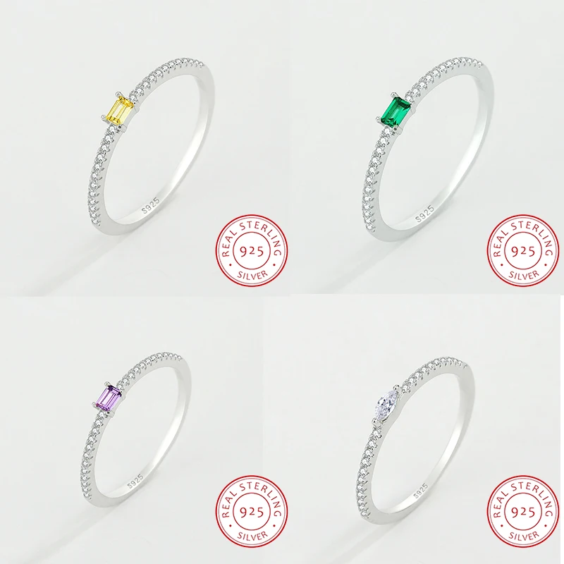 

2022 NEW Fashion Colorful Emerald Topaz Amethyst Couple Ring For Women S925 Silver Rectangular Crystal Anniversary Gift Jewelry