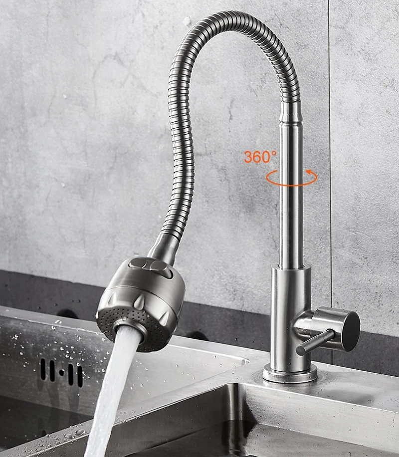 

Kitchen Faucet 360 Degree Swivel Spout Stainless Steel Single Cold Sink Tap Spray & Stream Modes for Garden Balcony Laundry Room