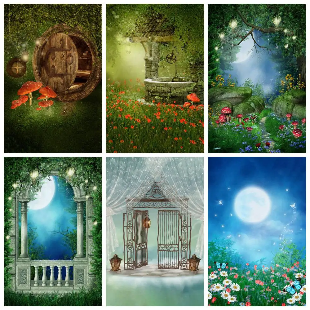 

Fairy Forest Birthday Party Decoration Photography Backdrop Stand Children Alice In Wonderland Snow Queen Mirror Book Background