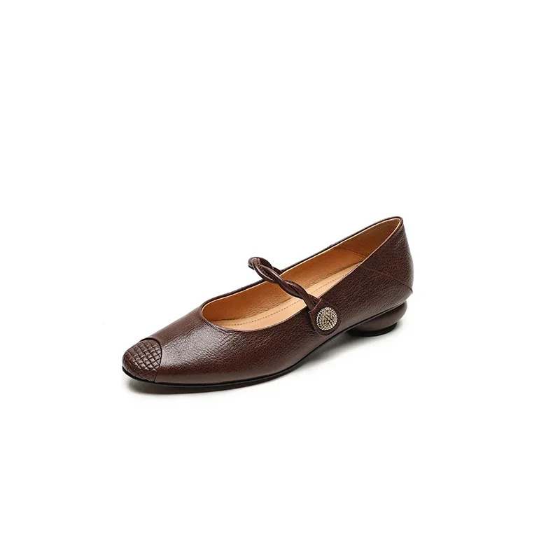 Туфли Мэри Джейн в французском стиле кожаные туфли на плоской подошве