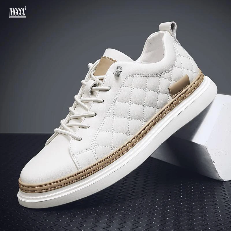 

JHGCCL Sneakers Men Shoes Sewing Adult Lace Up Waterproof Solid Latex Leather Casual Shoes Loafers Favourite