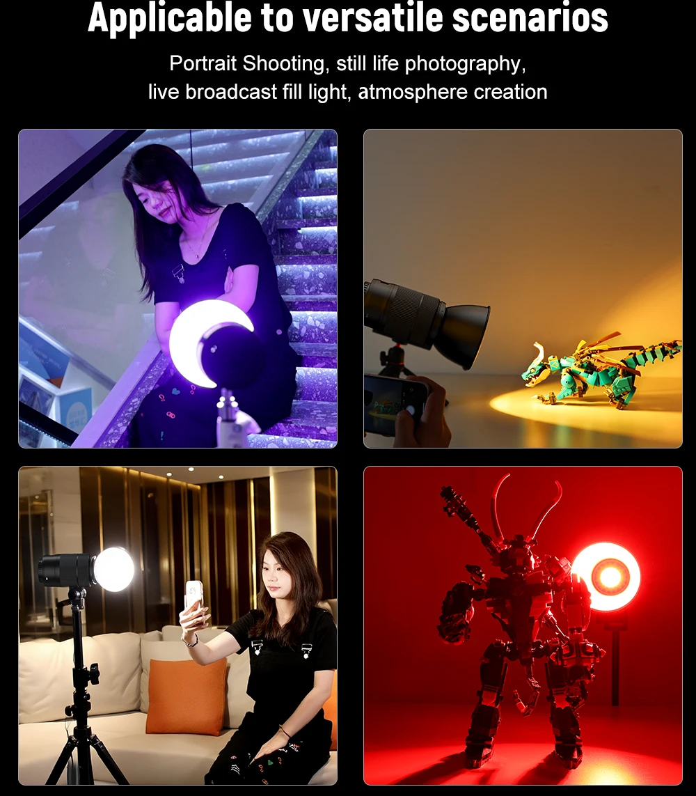 Светодиодные RGB-светильники для видеосъемки, 60 Вт, линза с 12 эффектами FX, 2500–6500 К, 11500 люкс, быстрая зарядка типа C, крепление Bowens для фотографии (art.: 3920d0ea4f8dd) - 3920d0ea4f8dd