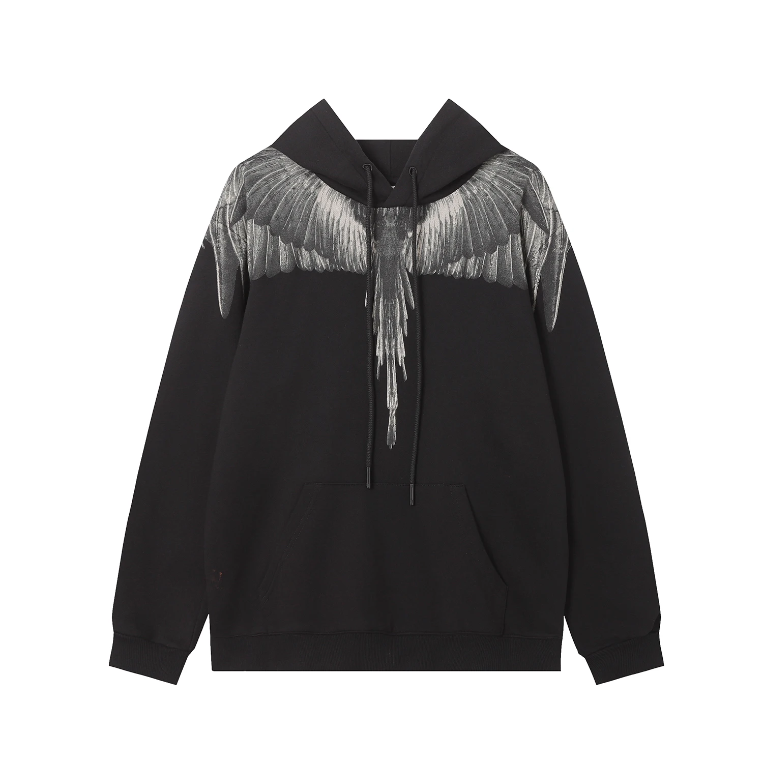 

2023 1:1 Super high quality autumn and winter new MB wings black gray feather print pure cotton hoodie men and women the same