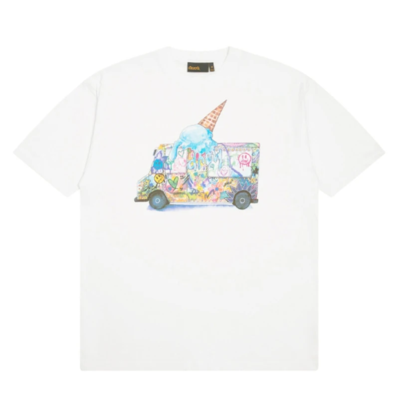

Justin brand 2022 new graffiti ice cream truck printing loose round neck men's women's short-sleeved T-shirt summer tide DREW