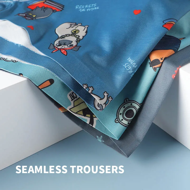 MiiOW 4Pcs Animal Print Men Underwear Boxer Shorts Youth Cotton Men Boxershorts Breathable Underpants Lingerie Male Panties