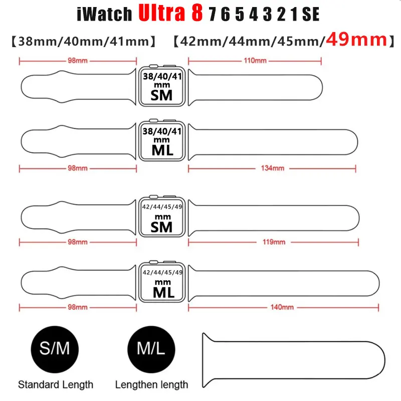 Silicone Strap For Apple Watch Band 38mm 40mm 41mm 42mm 44mm 45mm 49mm Bracelet iwatch Watchband Ultra series 7 se 3 4 5 6 8