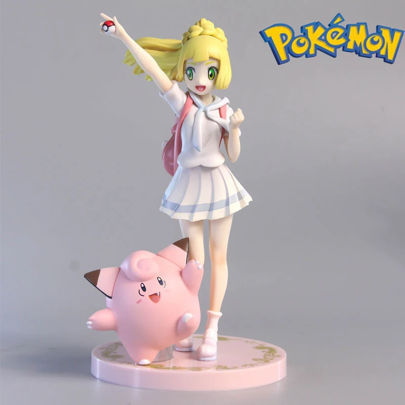 

19.5cm Pokemon Lillie Clefairy Figure Anime Girl Action Figurine Kawaii Model Collection Pvc Statue Doll Children Toys Gift