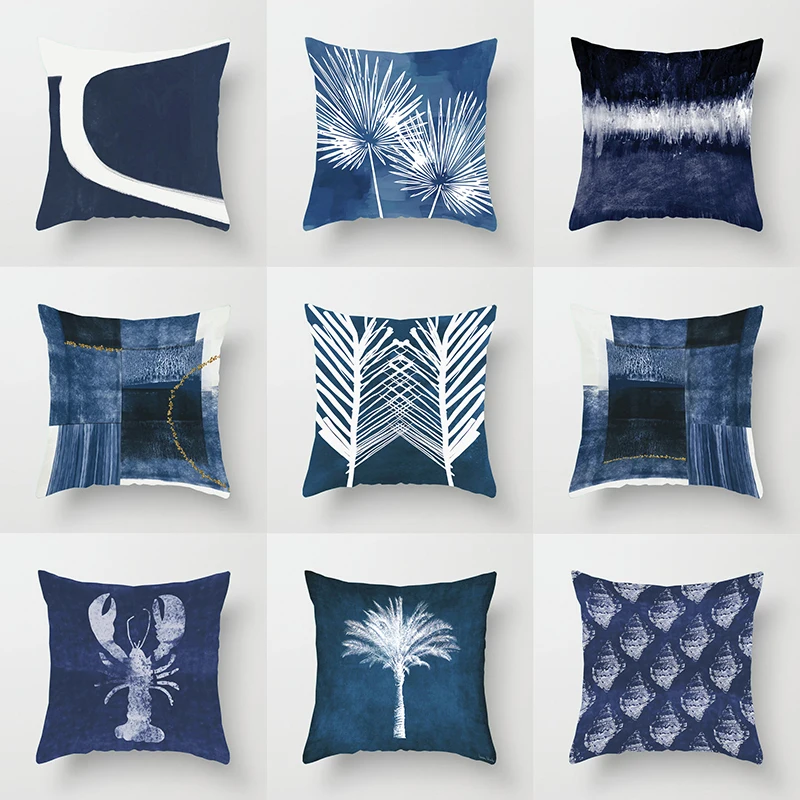

Blue style square pillowcase polyester printed car sofa office chair pillowcase simple home decoration pillowcase