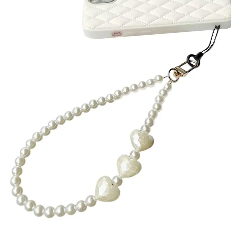 

Fashion Acrylic Mobile Phone Chain Sturdy Love Pearl Beaded Beads Cellphone Lanyard Phone Hanging Cord For Camera Purse