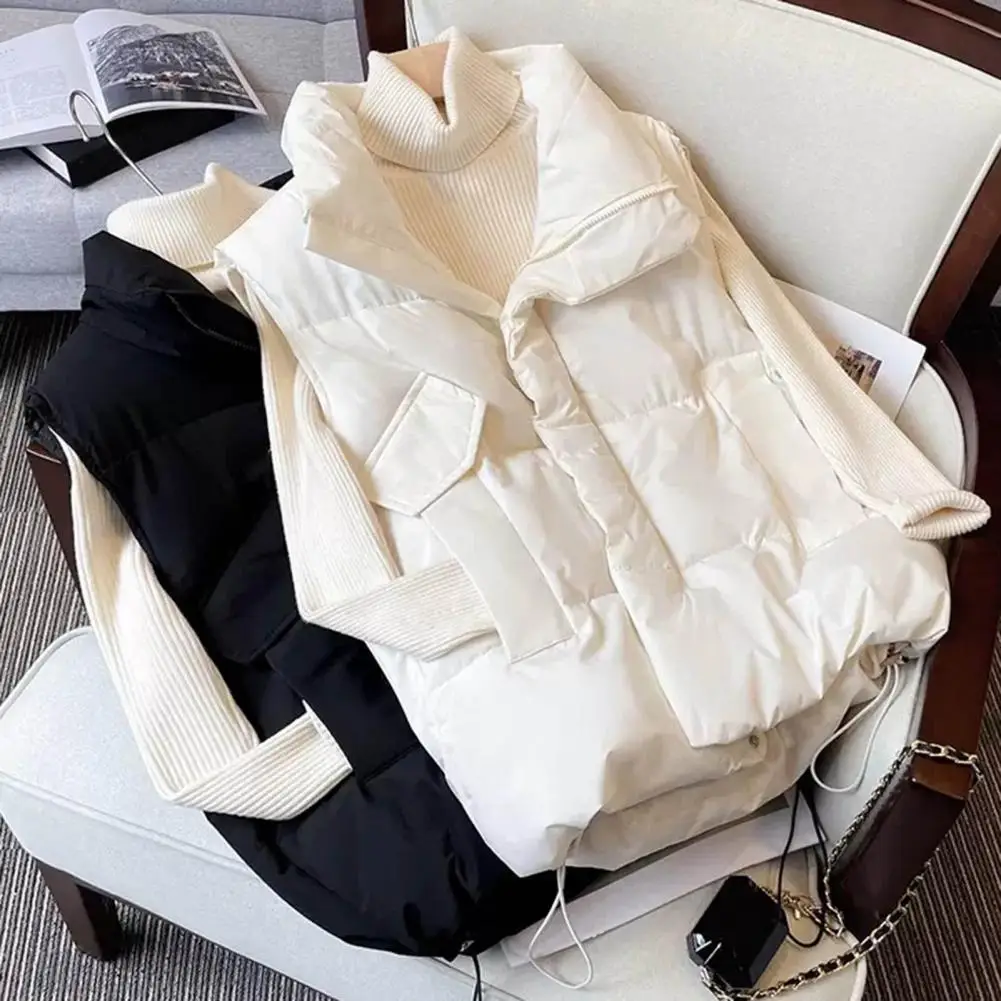 

Женское зимнее пальто с толстой подкладкой, теплый однотонный жилет без рукавов с отворотами, застежкой-молнией и карманами, свободная Дамская верхняя одежда, хлопковое пальто