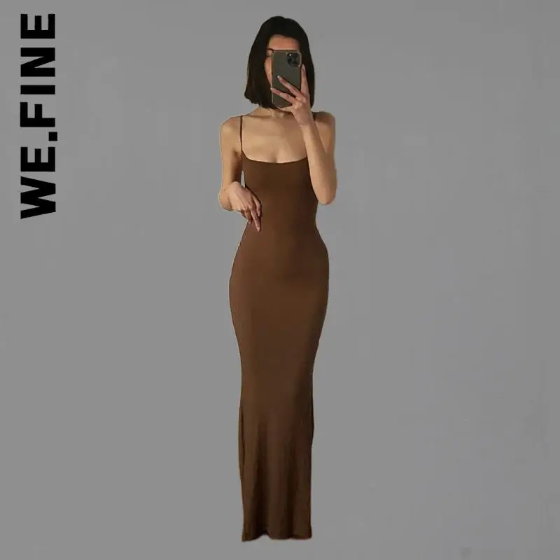 

We.Fine Women Dress New Strap Backless Long Maxi Dresses Holiday Elastic Streetwear Club Elegant Women Clothing Vestidos Female