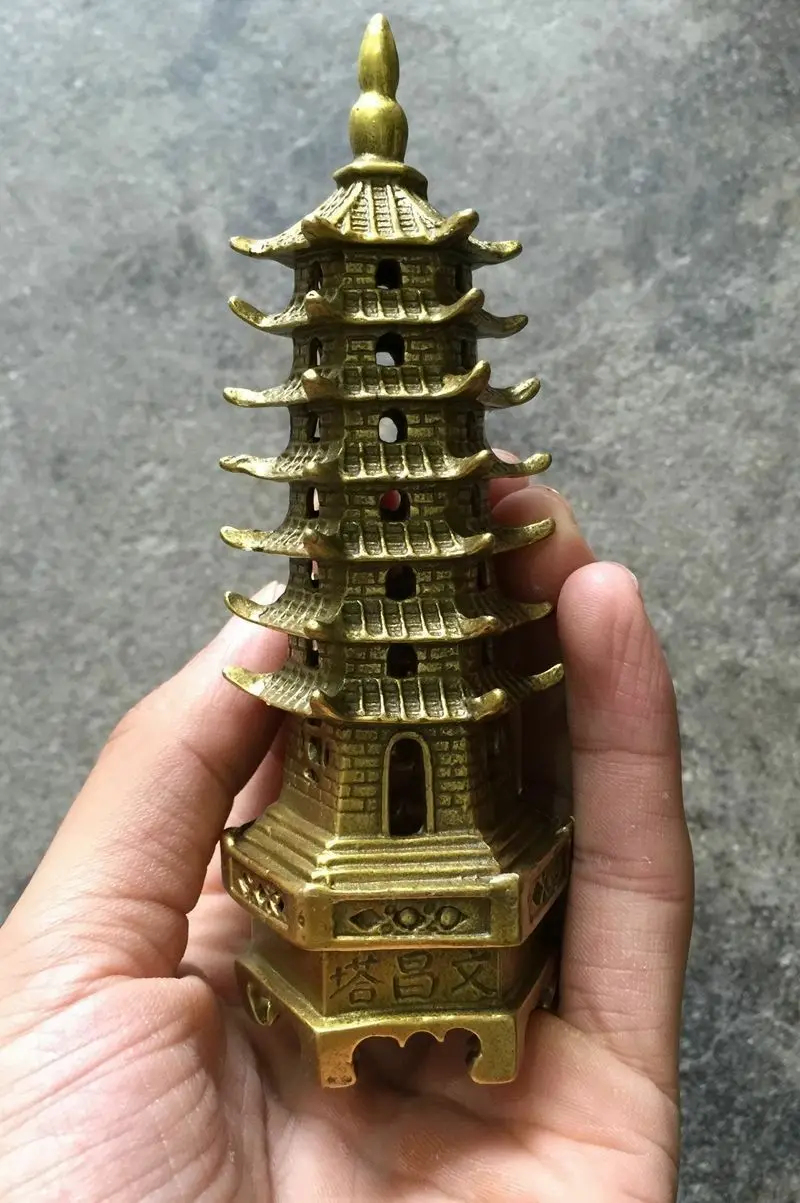

China's Highly Collectible Brass Hand Carved Wenchang Tower Statue