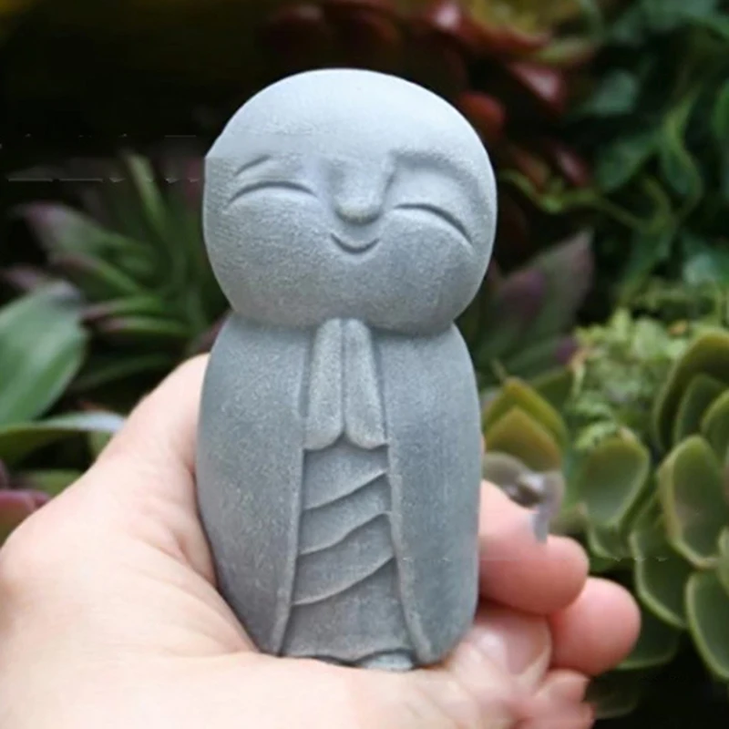 

Sculpture Gifts Ornament Simple Home Outdoor Little Jizo Buddha Statue Resin Praying Garden Decoration Grey Craft Small Monk