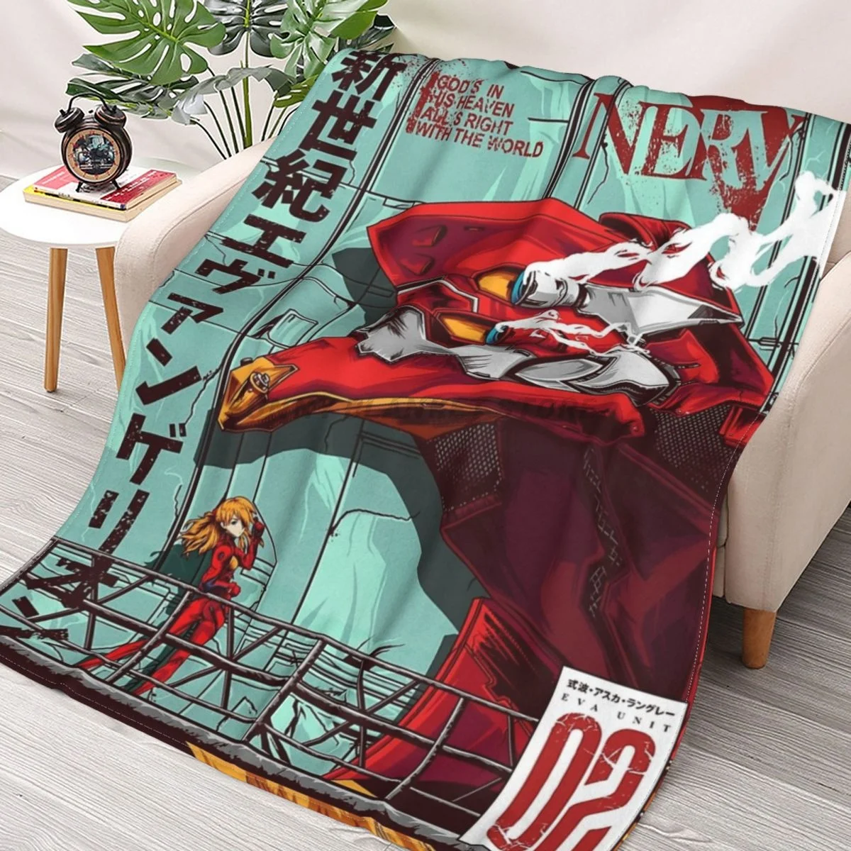 

Evangelion - EVA 02 Color Throws Blankets Collage Flannel Ultra-Soft Warm picnic blanket bedspread on the bed