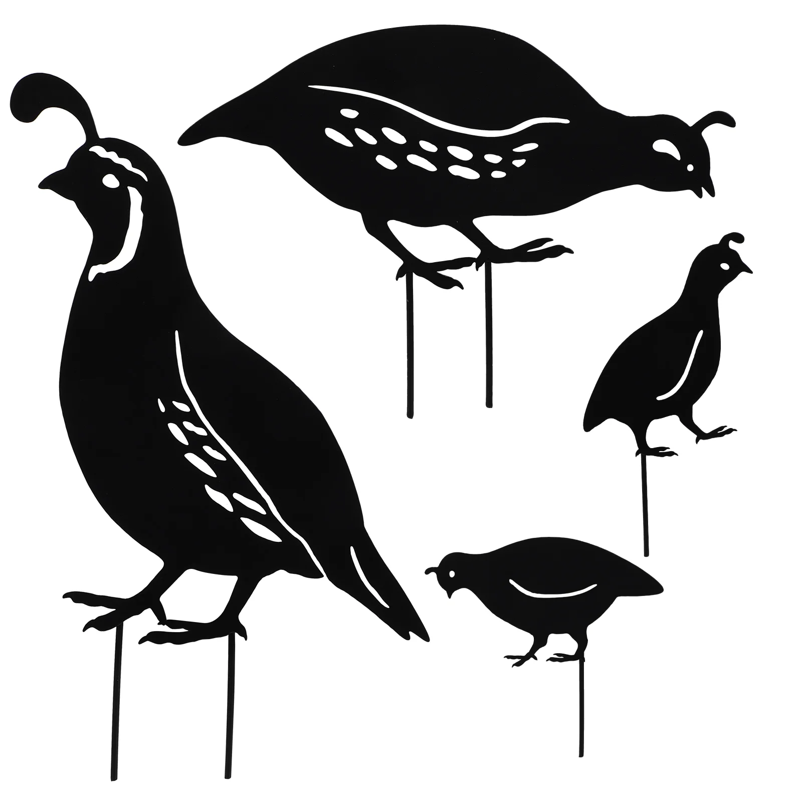 

4 Pcs Outdoor Sculpture Quail Wrought Iron Ornaments Metal Garden Decoration Kit Rooster Adornment Yard
