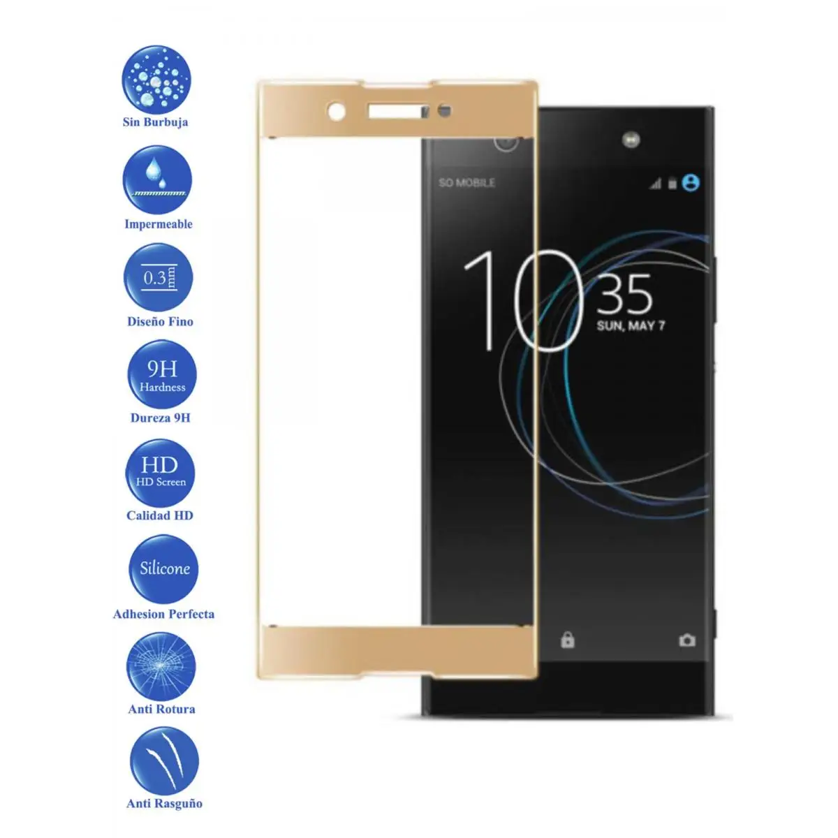 Полностью закаленное защитное стекло для ЖК-экрана Xperia XA1 Ultra золотистого цвета |