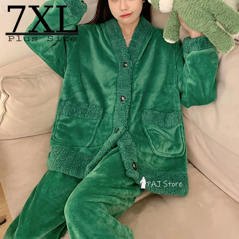 

Women's Pajamas Set Winter Warm Sleepwear Nightwear Flannel Pajama Thick Night Wear Long Sleeve Plus Size M-7XL Pijama Sets
