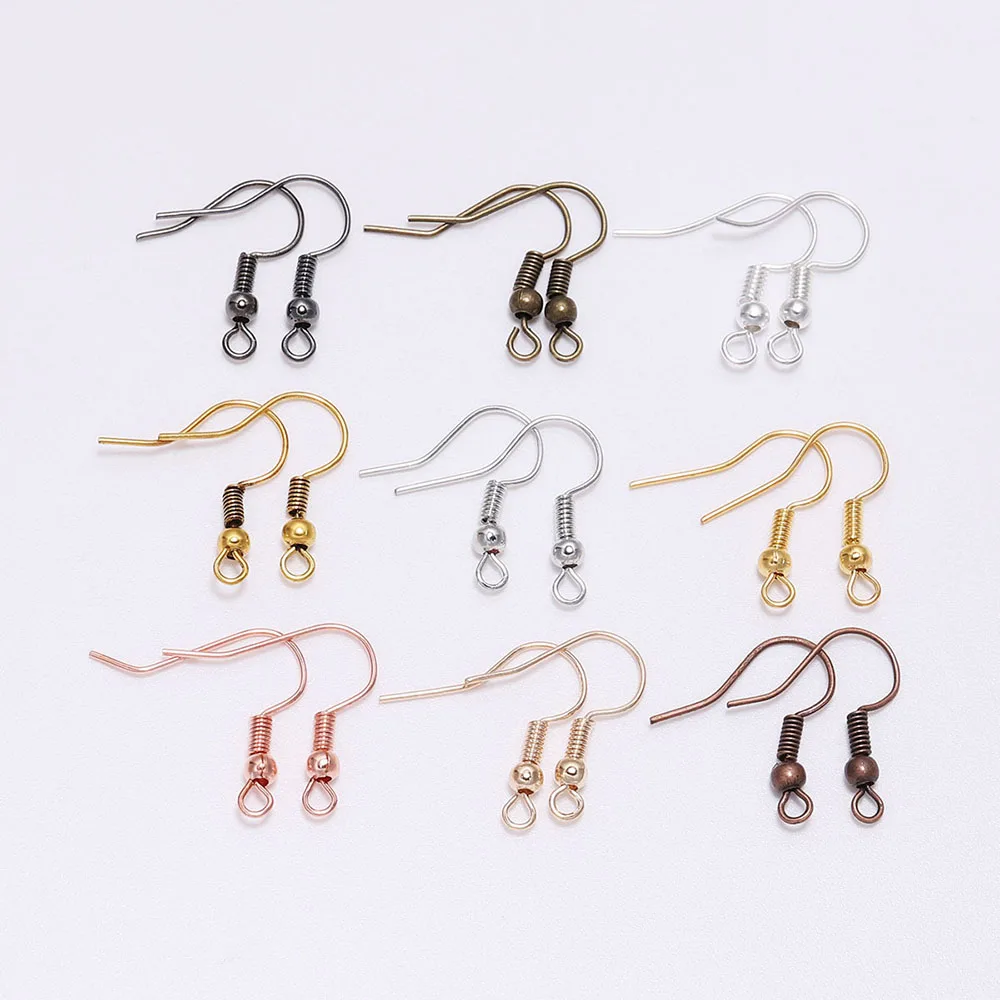 

100PCS/PACK Stainless Steel Hypoallergenic Earring Hooks Fish Earwire with Coil and Ball for Jewelry Findings DIY Making