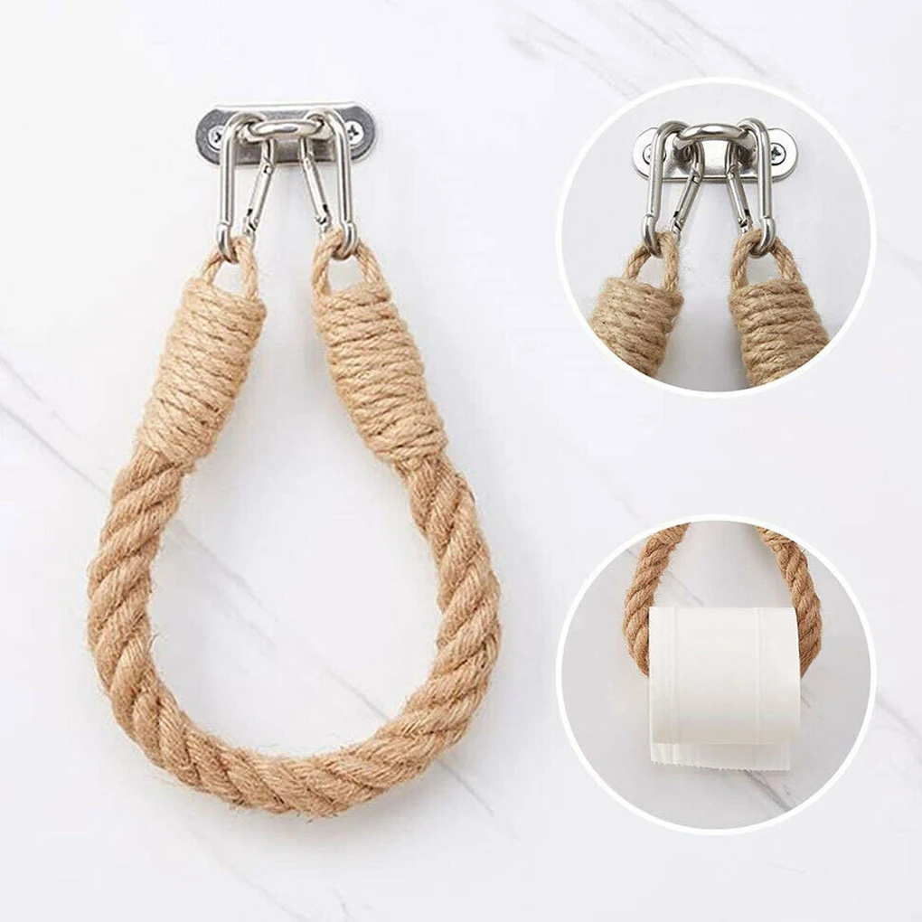 

50cm Vintage Weave Hanging Rope Jute Paper Towel Holder Toilet Roll Holder Bathroom Kitchen Roll Holder Paper Tissue Rack Hanger