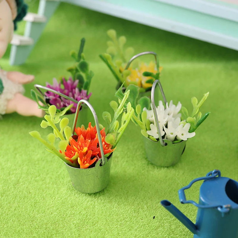 

1:12 Doll House Miniature green plant Flower Bush simulation flower Potted Plant Flowers Basket DollHouse Decor Kids Play Toy