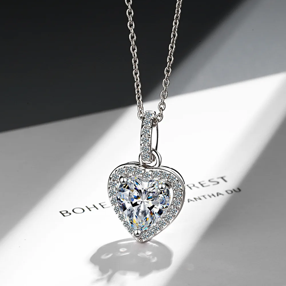 

925 Stamp Silver Zircon Crystal Heart Pendants And Necklaces For Women Vintage Wedding Engagement Jewelery Gift Female