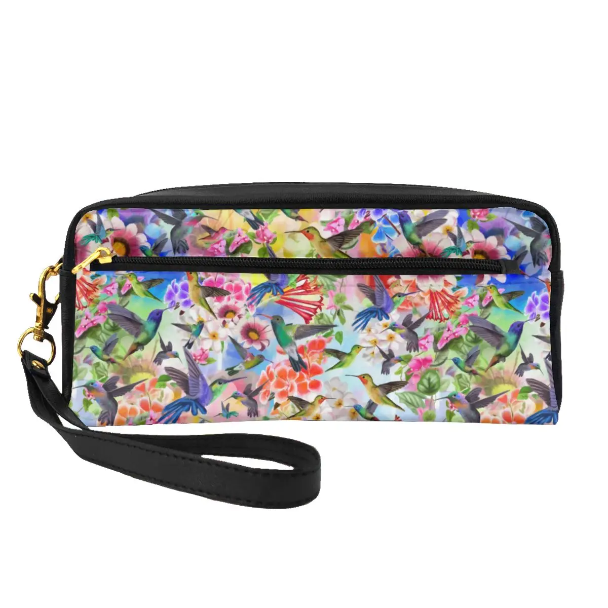 

Кожаные Органайзеры для хранения Humming Birds, женская косметичка с цветочным принтом в стиле ретро, вместительные косметички для отдыха