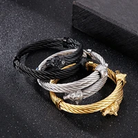 wolf head animal punk mens bracelet viking vintage stainless steel wristband charm fashion mesh chain bracelet jewelry