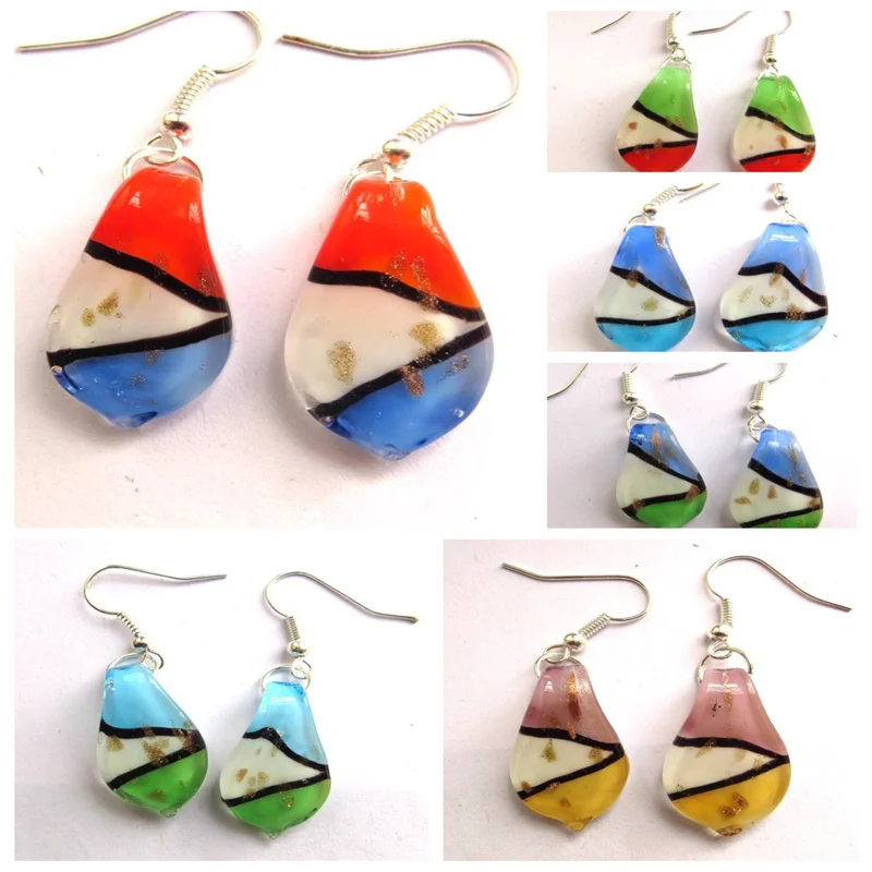 

Handmade Murano Lampwork Double Color Glazed Drop Shaped Glass Earrings For Women Wedding Jewelry Party Love Gift