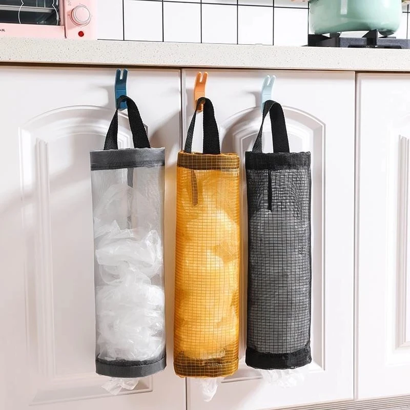 

Home Grocery Bag Holder Wall Storage Dispenser Kitchen Organizer Nylon Hanging Garbage Storage Packing Pouch Hang Bag