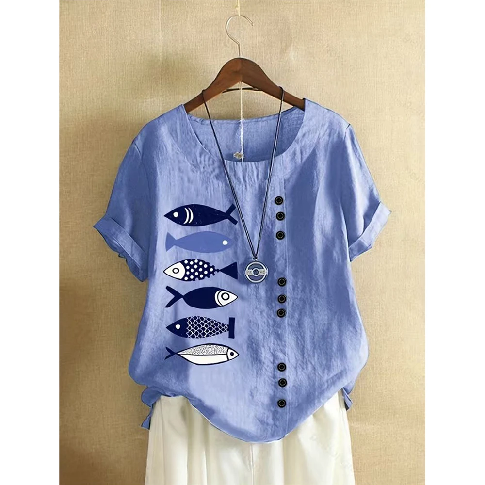 

Cartoon Women's T Shirt Summer O Neck Harajuku Clothes Fish 3D Print Short Sleeve Tees Casual Blouse Ladies Fashion Pullover Top