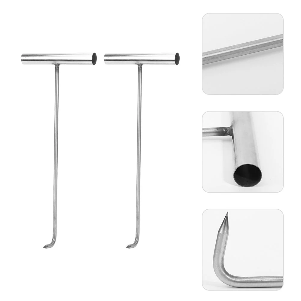 

2 Pcs Metal Joycon Pigtail Food Flipper Manhole Hook Tool Ceiling Hooks Heavy Duty Drain Cover Handle Lift T-hook