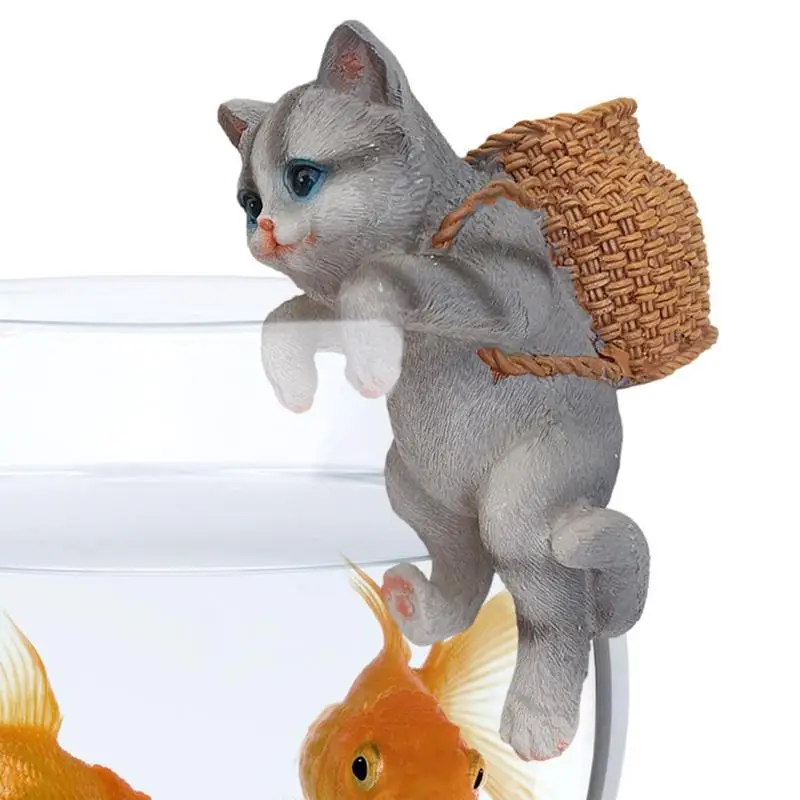 

Статуэтка для аквариума, кошка из смолы, искусственная кошка с рюкзаком, украшения для аквариума, украшение для аквариума для стола