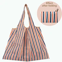 storage sturdy portable grocery stripe nylon eco shopping bag reusable foldable large tote travel machine washable