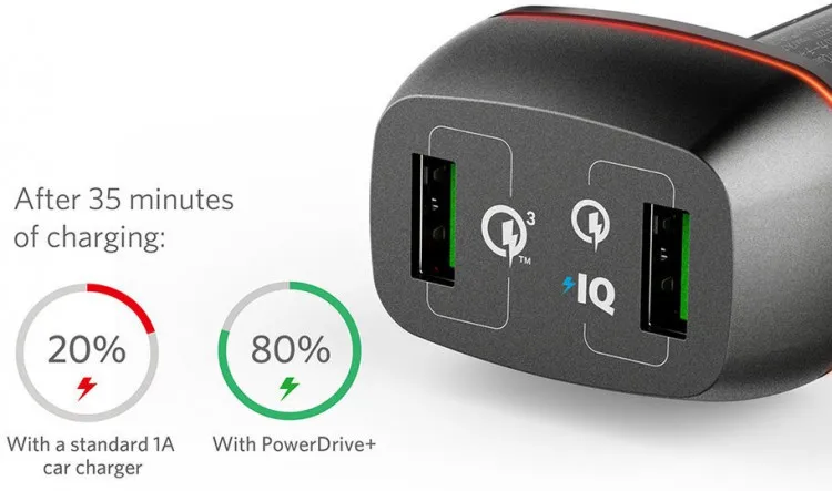 Автомобильное зарядное устройство Anker PowerDrive 2 Elite 2хUSB IQ и QC 3.0 42W цвет Черный (A2224H11) |